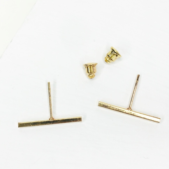 Gold Bar Stud Earrings - Picture 4 of 8